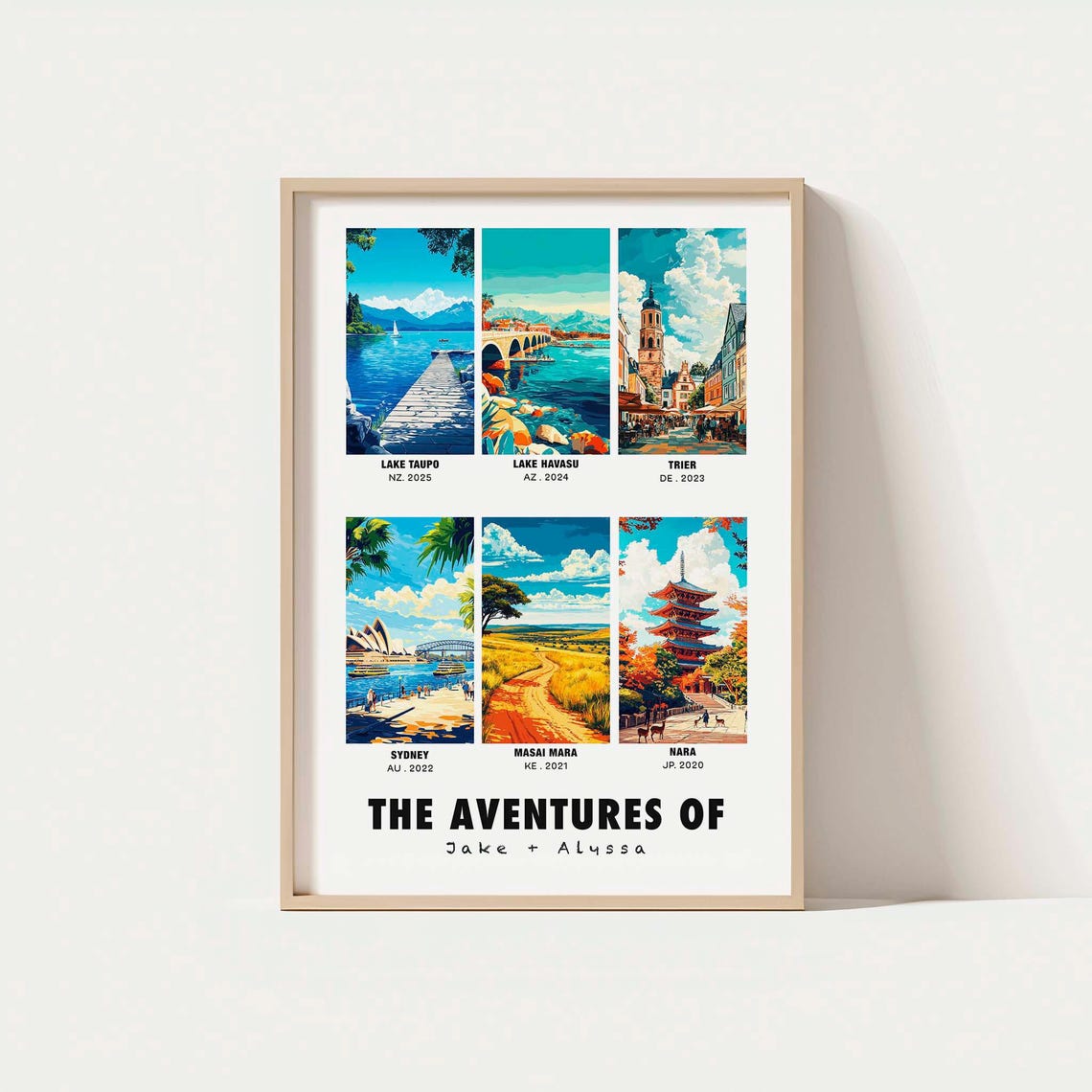 Personalized Couples Travel Memories Six Destination Collage Wall Art