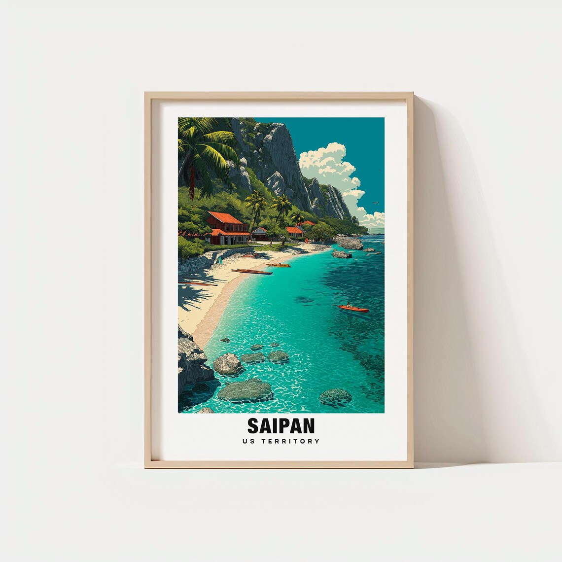 Saipan Island Beach Limestone Cliffs Turquoise Bay Travel Poster