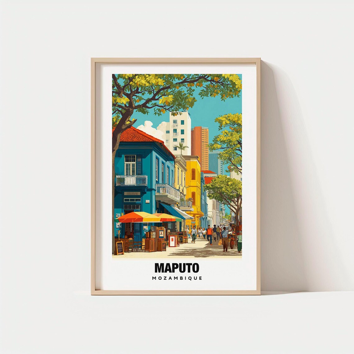 Maputo Mozambique Colorful Colonial Street and Market Scene Poster
