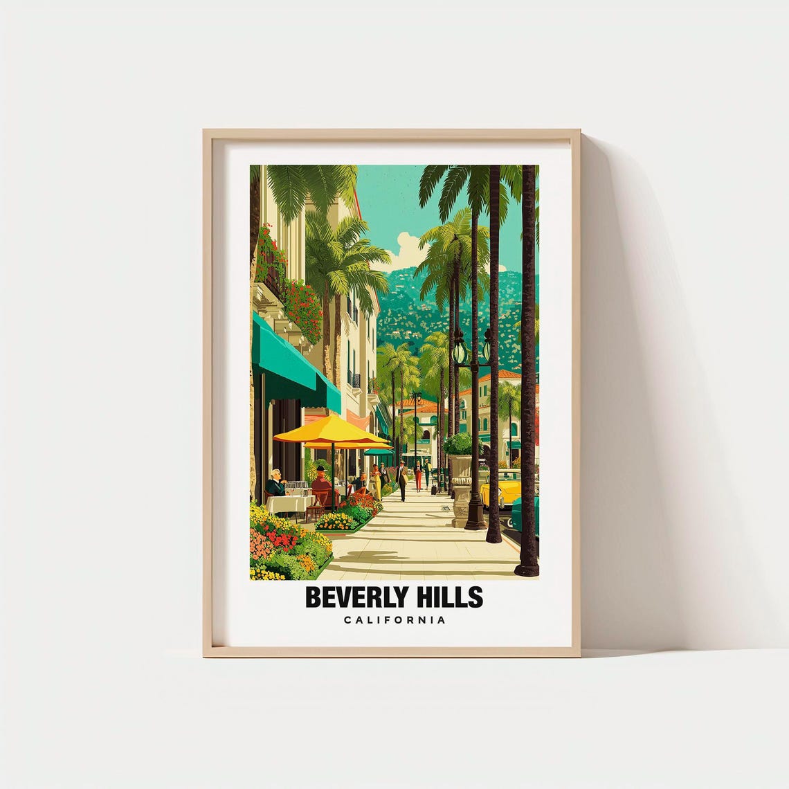 Beverly Hills California Palm Lined Shopping Boulevard Cafe Poster