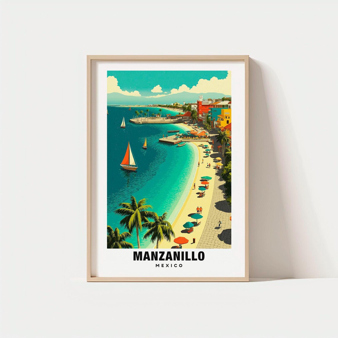 Manzanillo Mexico Tropical Bay Pacific Sailboats Beach Poster