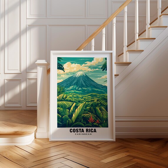 Costa Rica Majestic Volcano Rainforest Jungle Caribbean Travel Poster