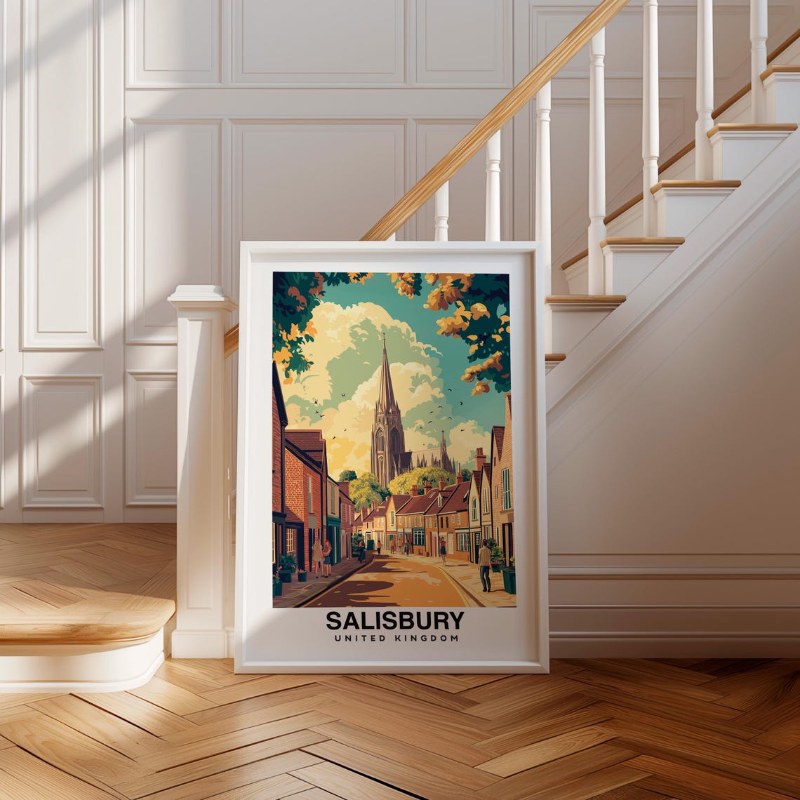 Salisbury Print England Poster Travel Wall Art Cityscape Print Uk Poster Historic Art Cathedral Decor Scenic Print Travel Poster