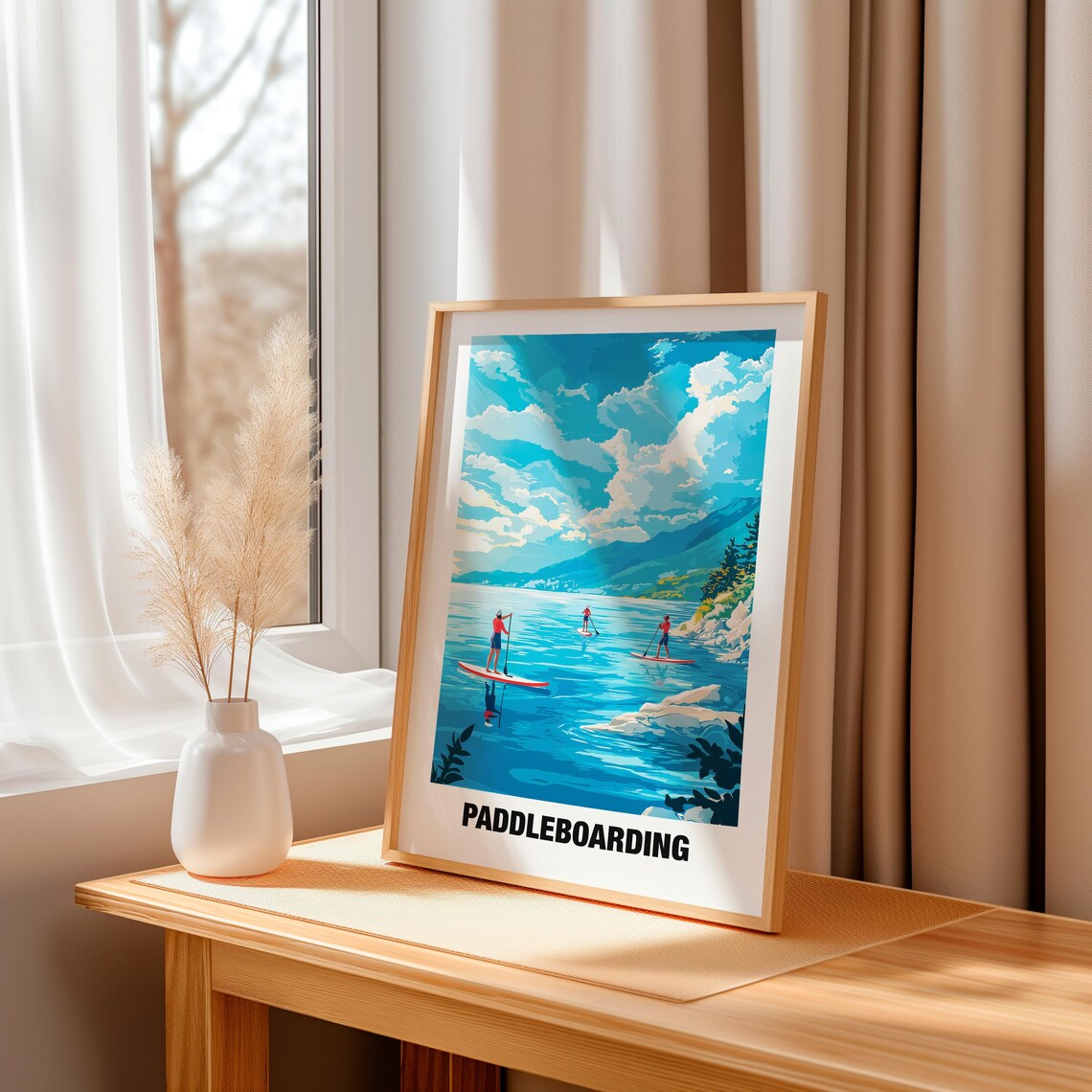 Paddleboarding Calm Lake Mountain View Adventure Sport Poster - Image 3