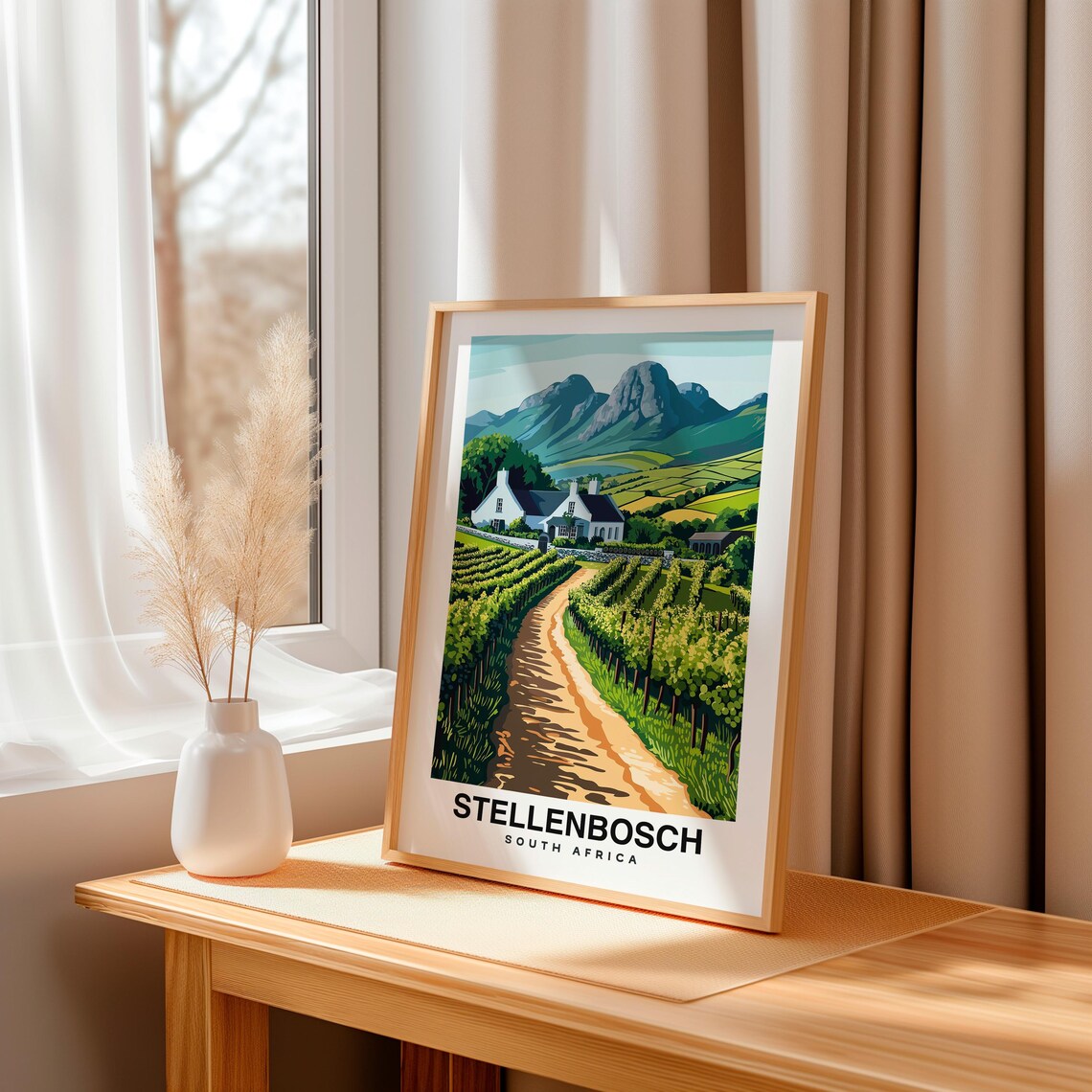 Stellenbosch South Africa Vineyard Estate with Mountains Travel Poster - Image 3