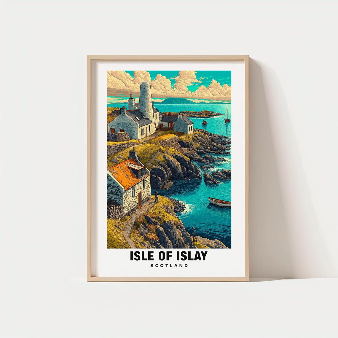 Isle of Islay Scotland Lighthouse Rocky Coast Retro Travel Poster