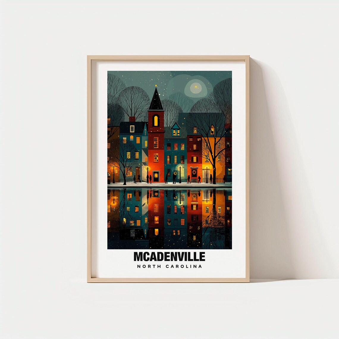 McAdenville North Carolina Night Waterfront Lights Reflection Poster