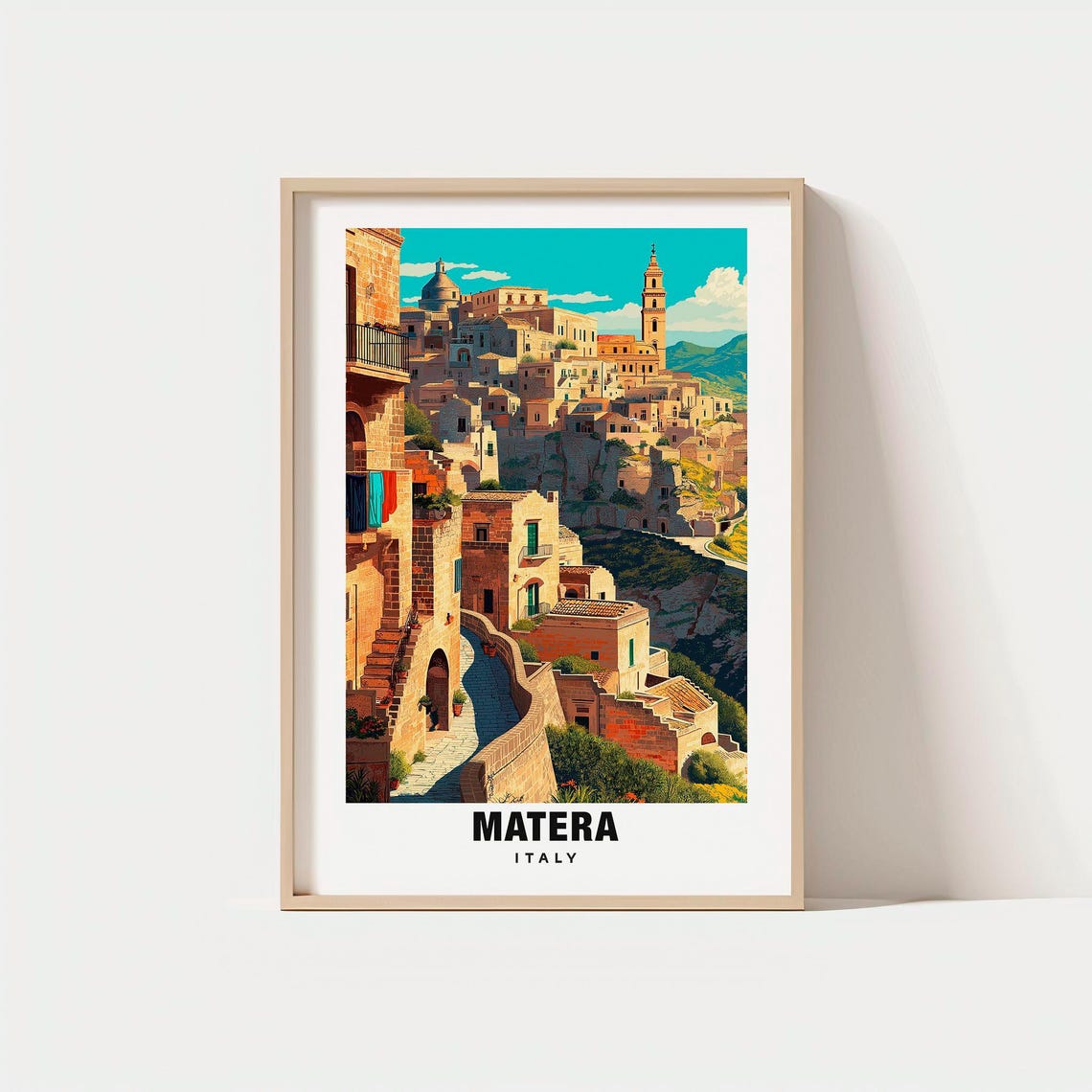 Matera Italy Ancient Stone City Cave Dwellings Golden Light Poster