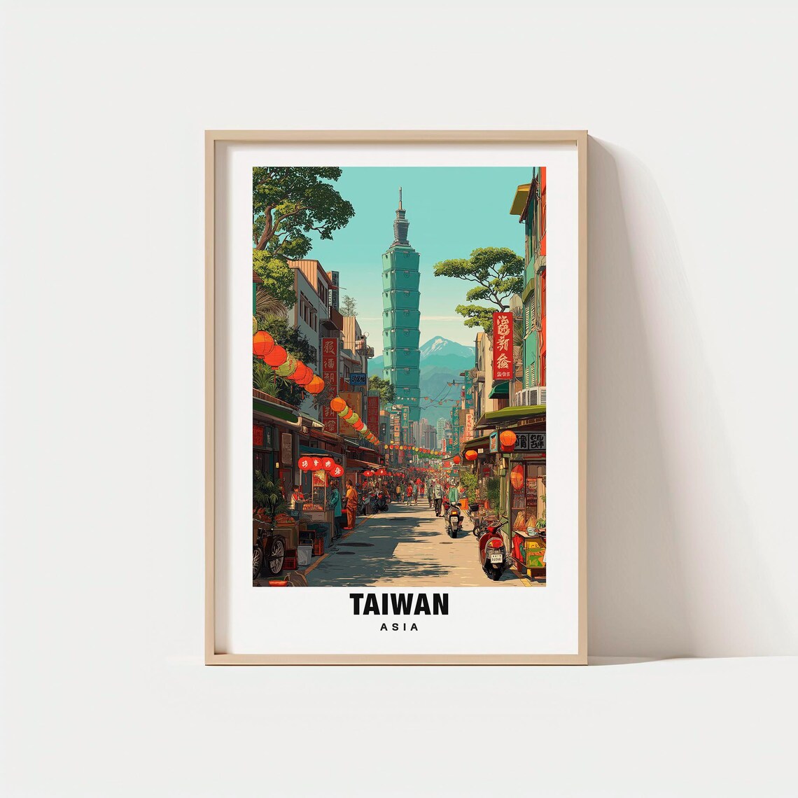 Taiwan Print Poster Travel Art Island Scene Mountain Views Cultural Escape Scenic Landscape Urban Charm East Asia