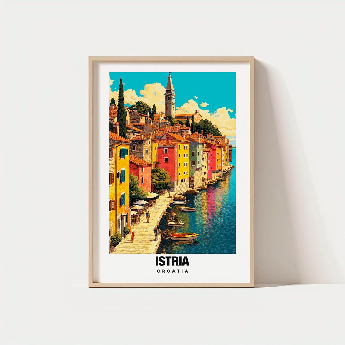 Istria Croatia Colorful Coastal Old Town Harbor Sunset Travel Poster