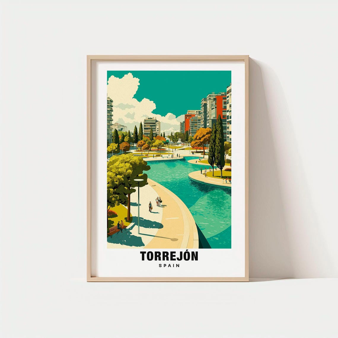 Torrejon Spain City Park Lake Modern Madrid Suburb Scene Poster
