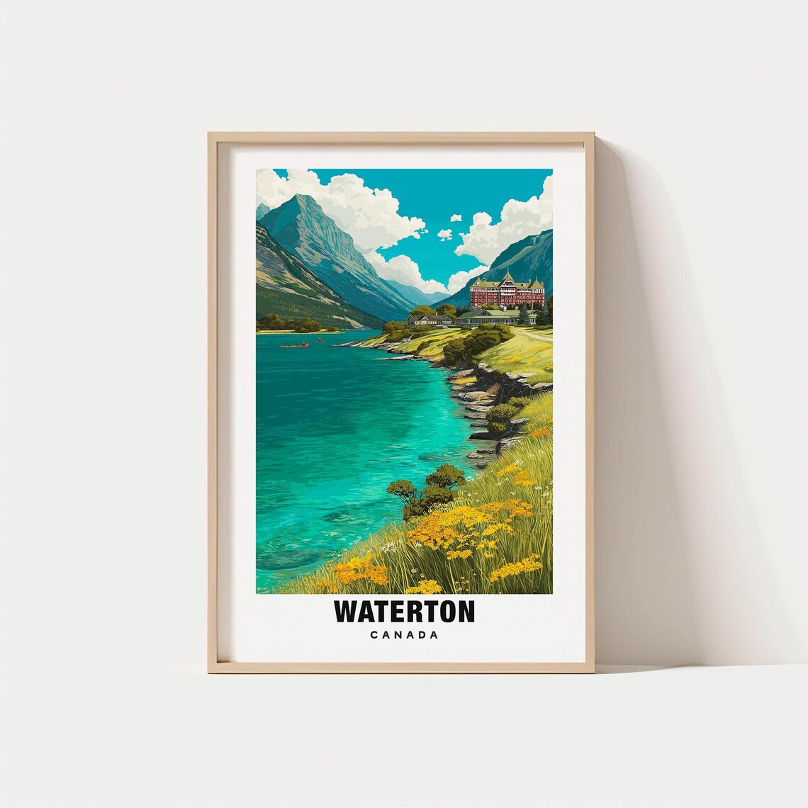Waterton Canada Mountain Lake Grand Hotel Lakeside View Poster