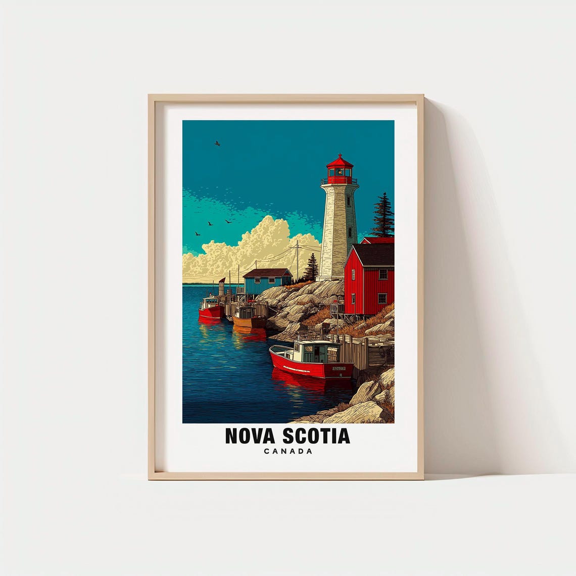 Nova Scotia Canada Lighthouse Harbor Maritime Fishing Poster