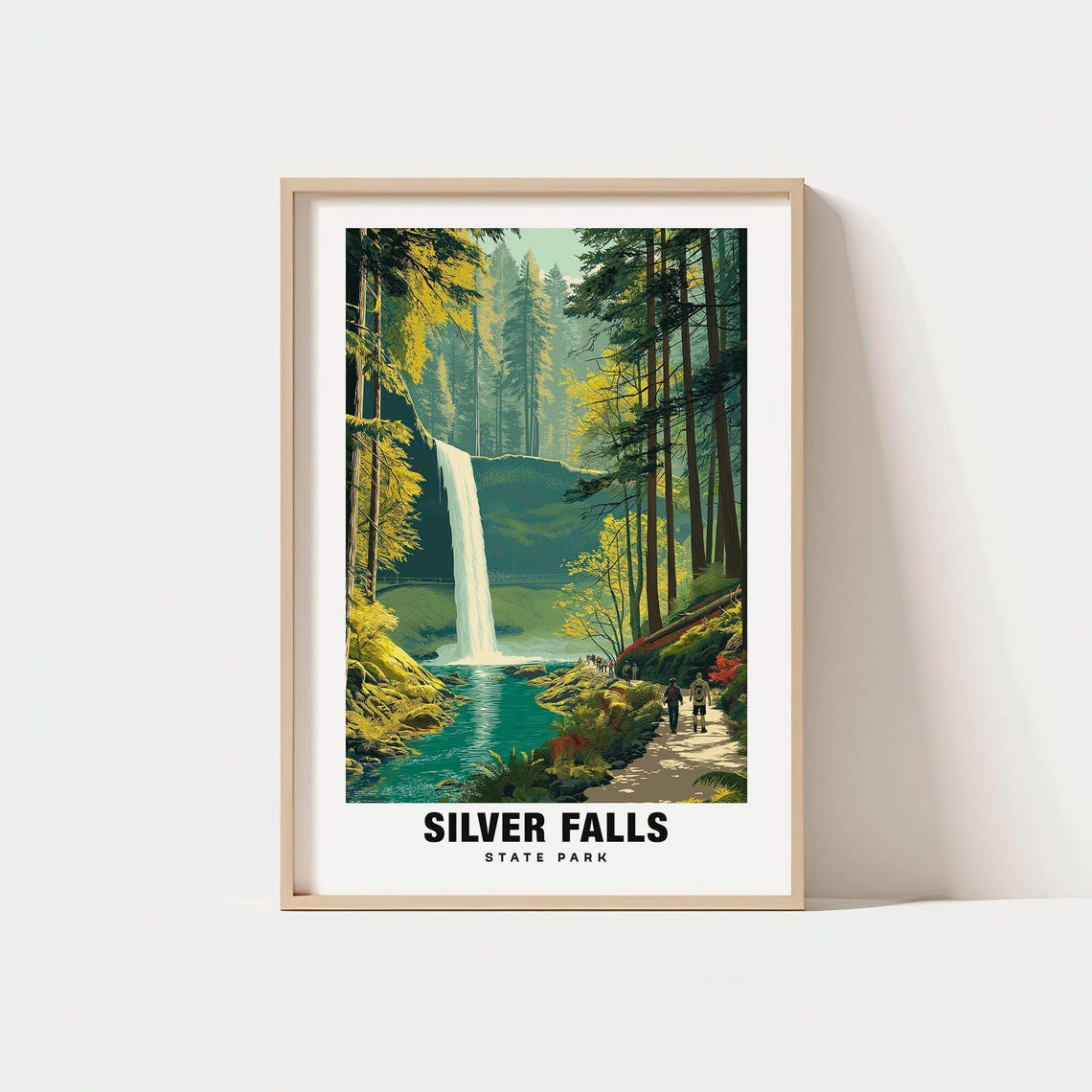 Silver Falls State Park Oregon Waterfall Forest Hikers Poster