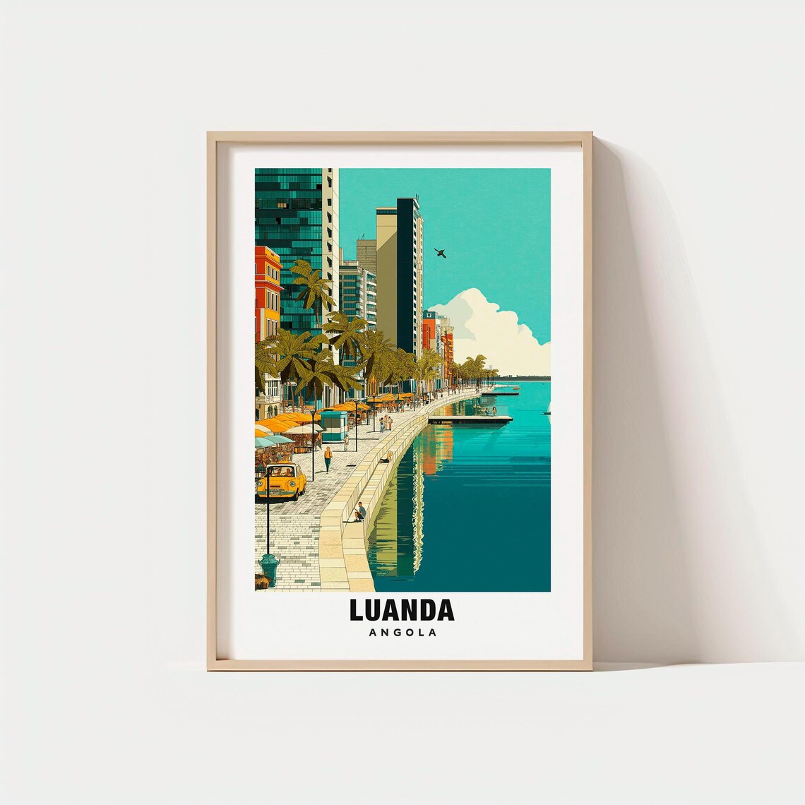Luanda Angola Waterfront Promenade Palms Skyline Travel Poster