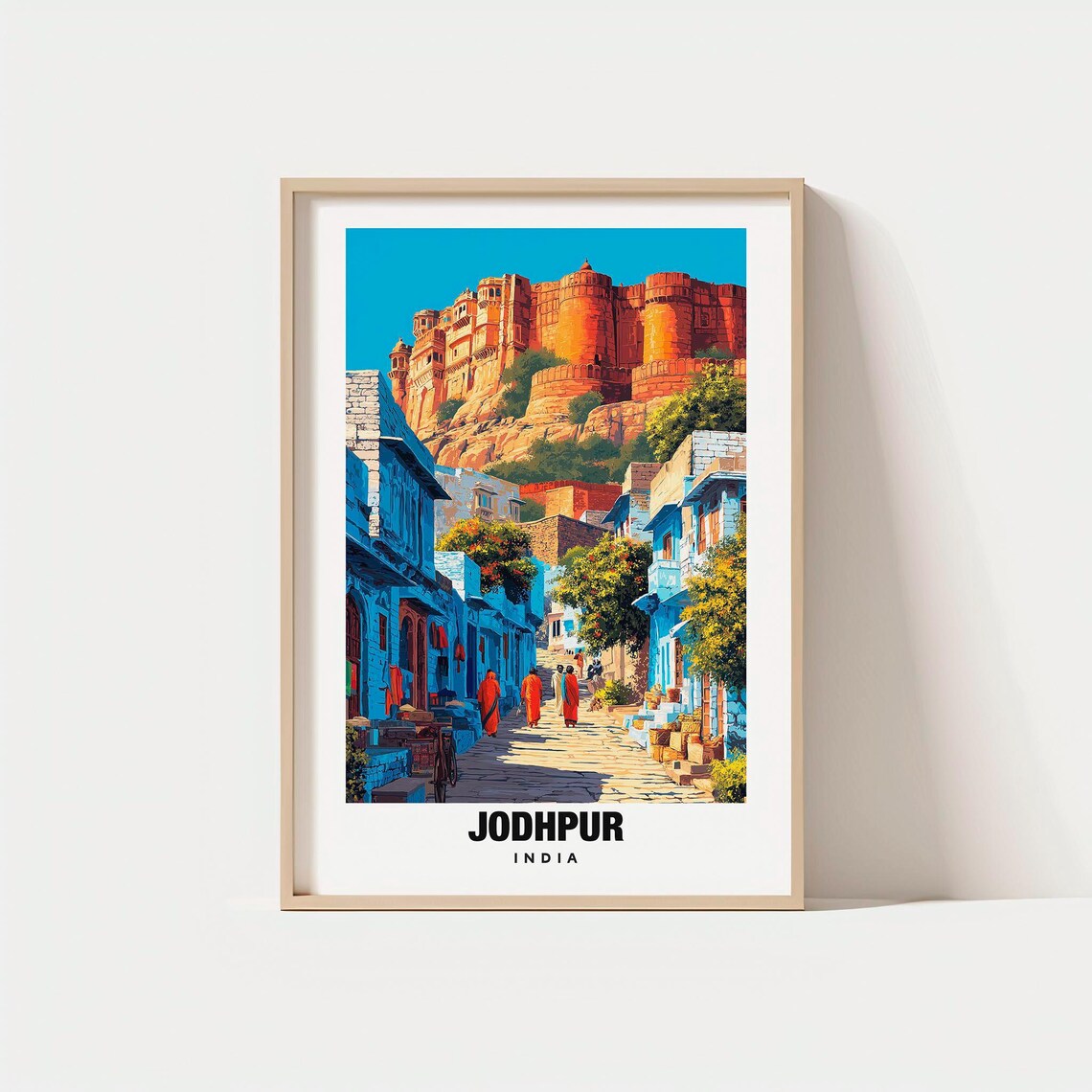 Jodhpur India Blue City Fort Desert Street Scene Travel Poster