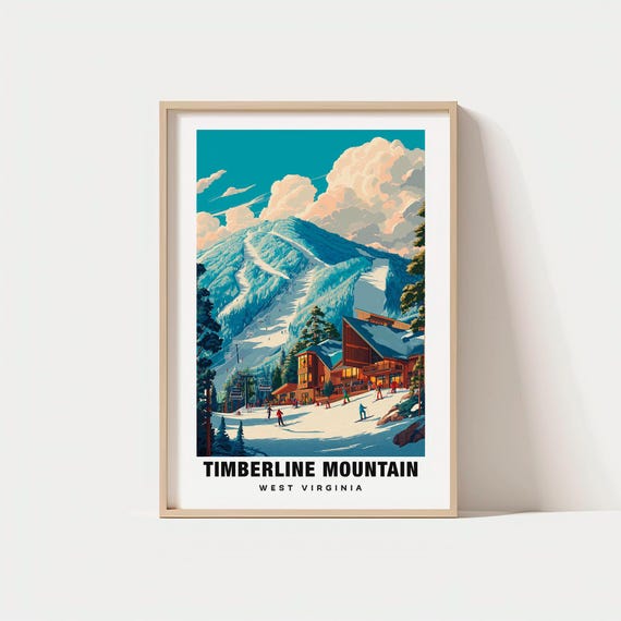 Timberline Mountain Print Usa Poster Travel Art Scene Nature Escape Snowy Slopes Scenic Views Outdoor Decor Winter Wallart