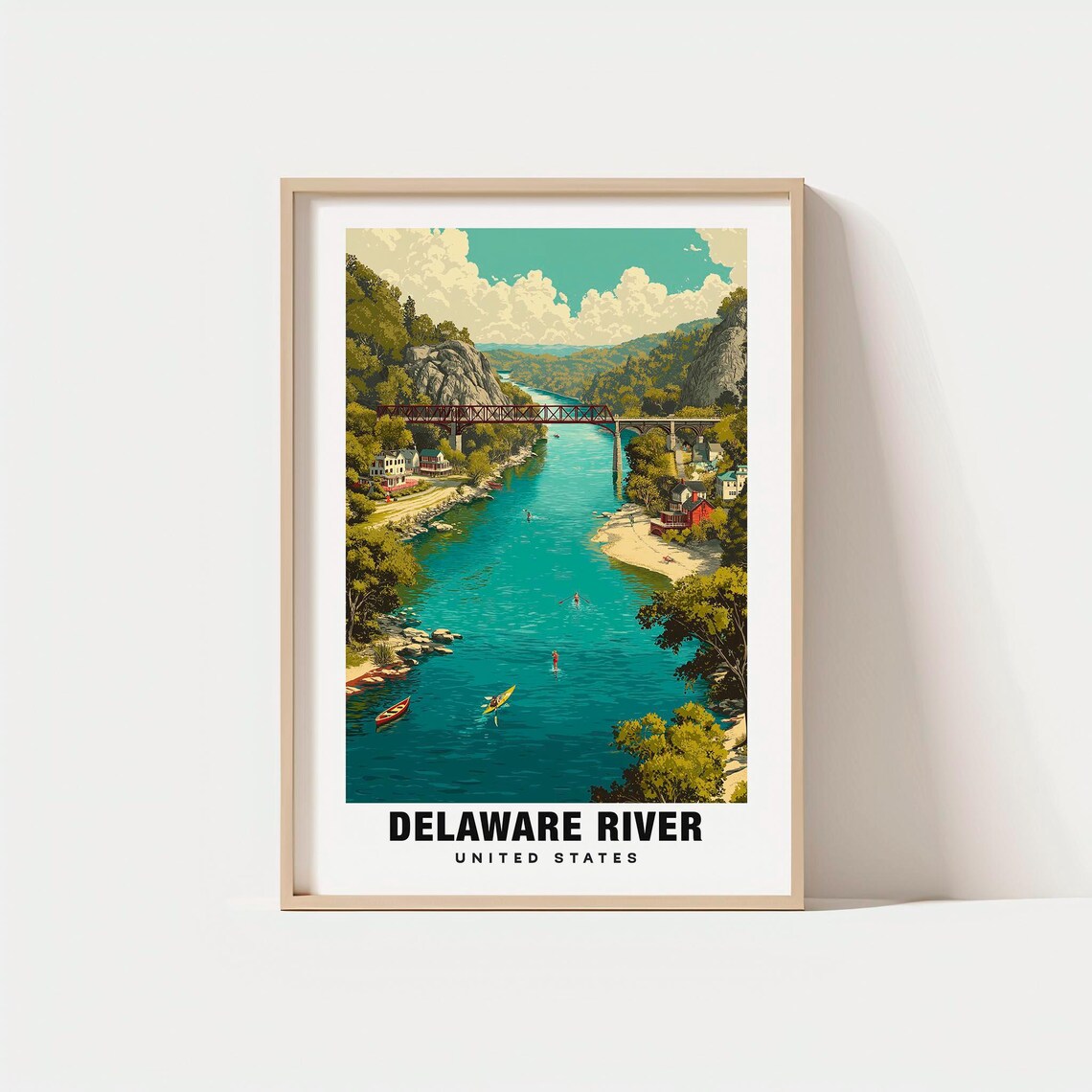 Delaware River United States Iron Bridge Kayaks Scenic Poster