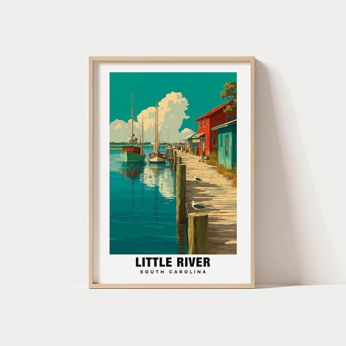 Little River South Carolina Shrimp Boats Waterfront Dock Scene Poster