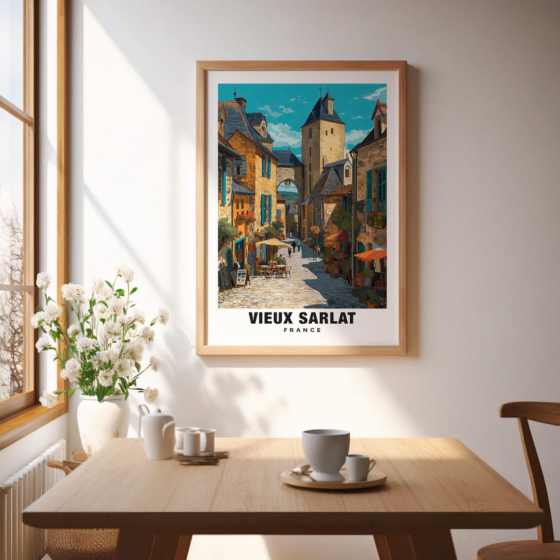 Vieux Sarlat Print France Poster Travel Art Medieval Scene Stone Views Village Escape Scenic Landscape Historic Charm Dordogne