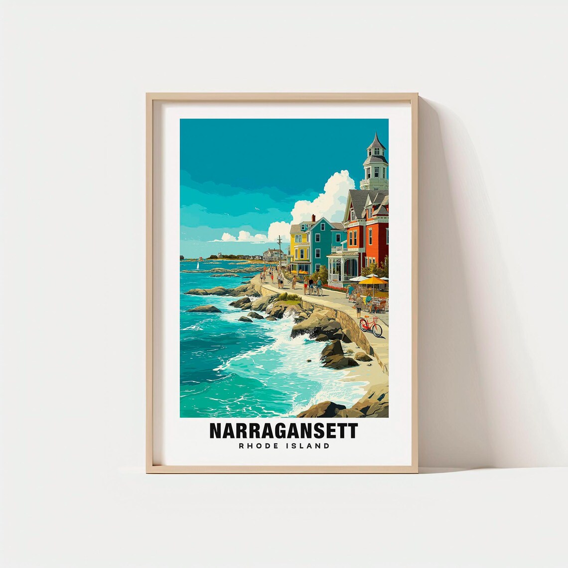 Narragansett Rhode Island Rocky Shore Seaside Homes Travel Poster
