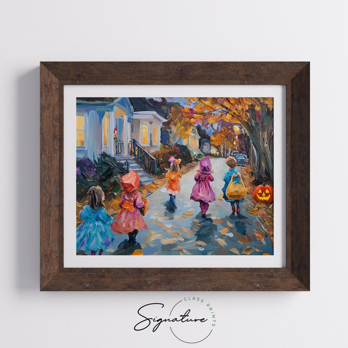 Halloween Trick Or Treat Painting Costumed Children Dusk Fall Poster - Image 5