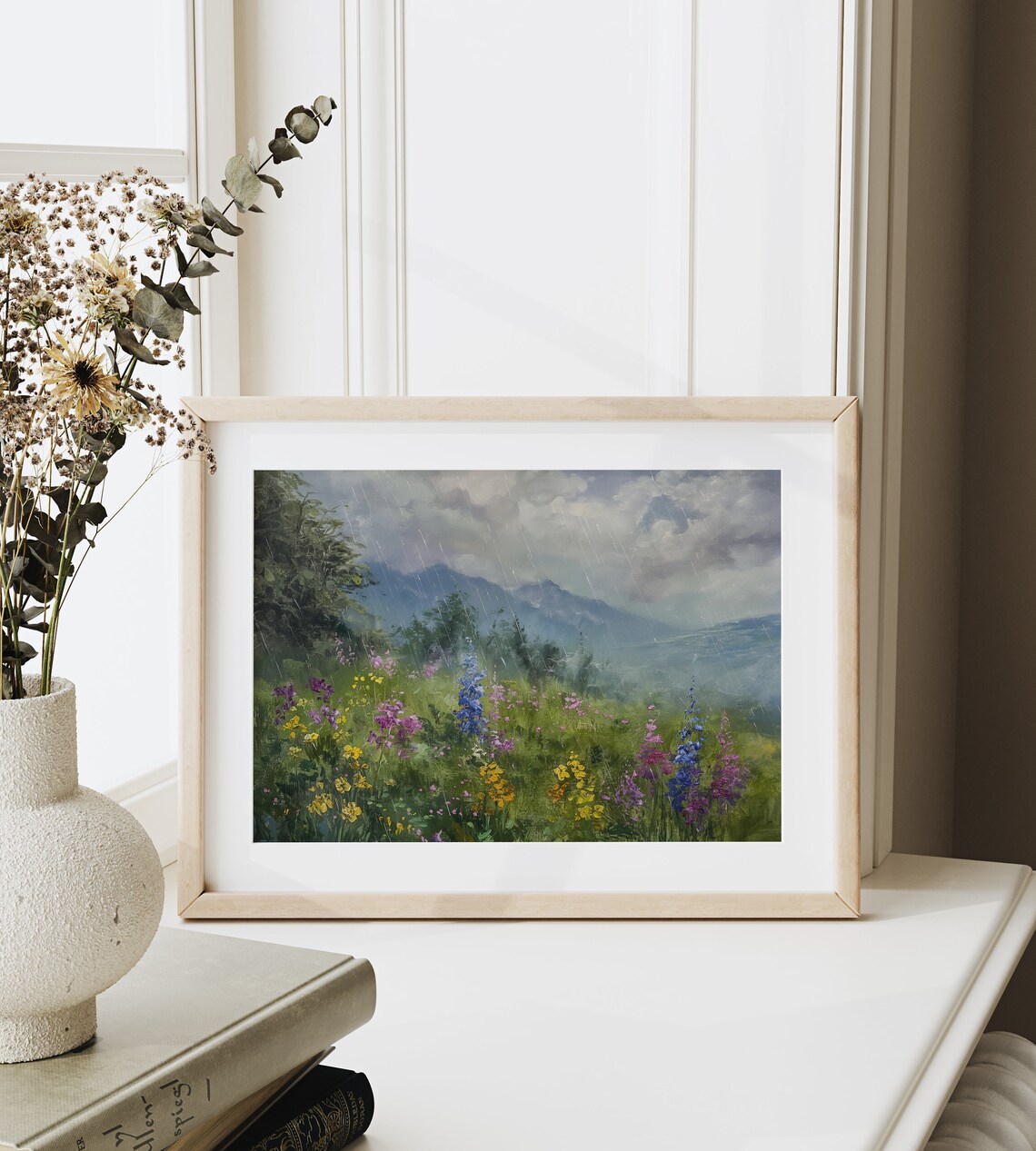Rainy Day Wildflower Meadow Mountains Purple Yellow Bloom Nature Poster - Image 6