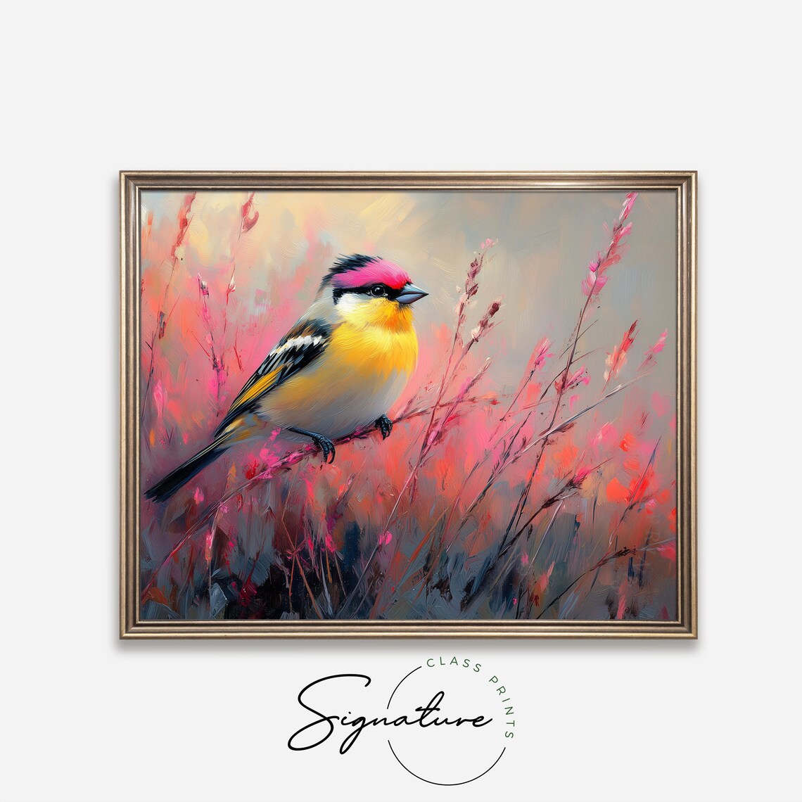 Colorful Songbird Resting Among Tall Grasses In Warm Pastel Light Poster - Image 4