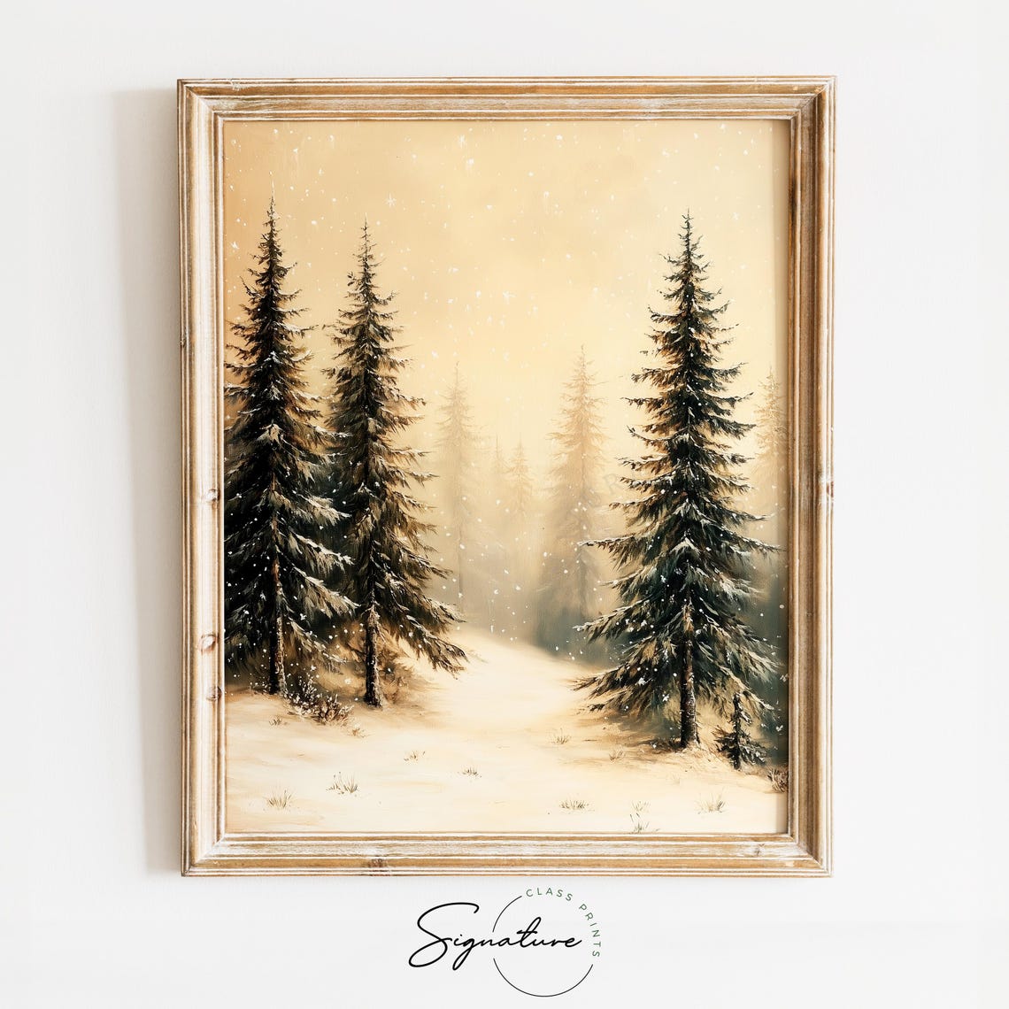 Frosted Pines in Falling Snow Golden Sepia Winter Forest Poster