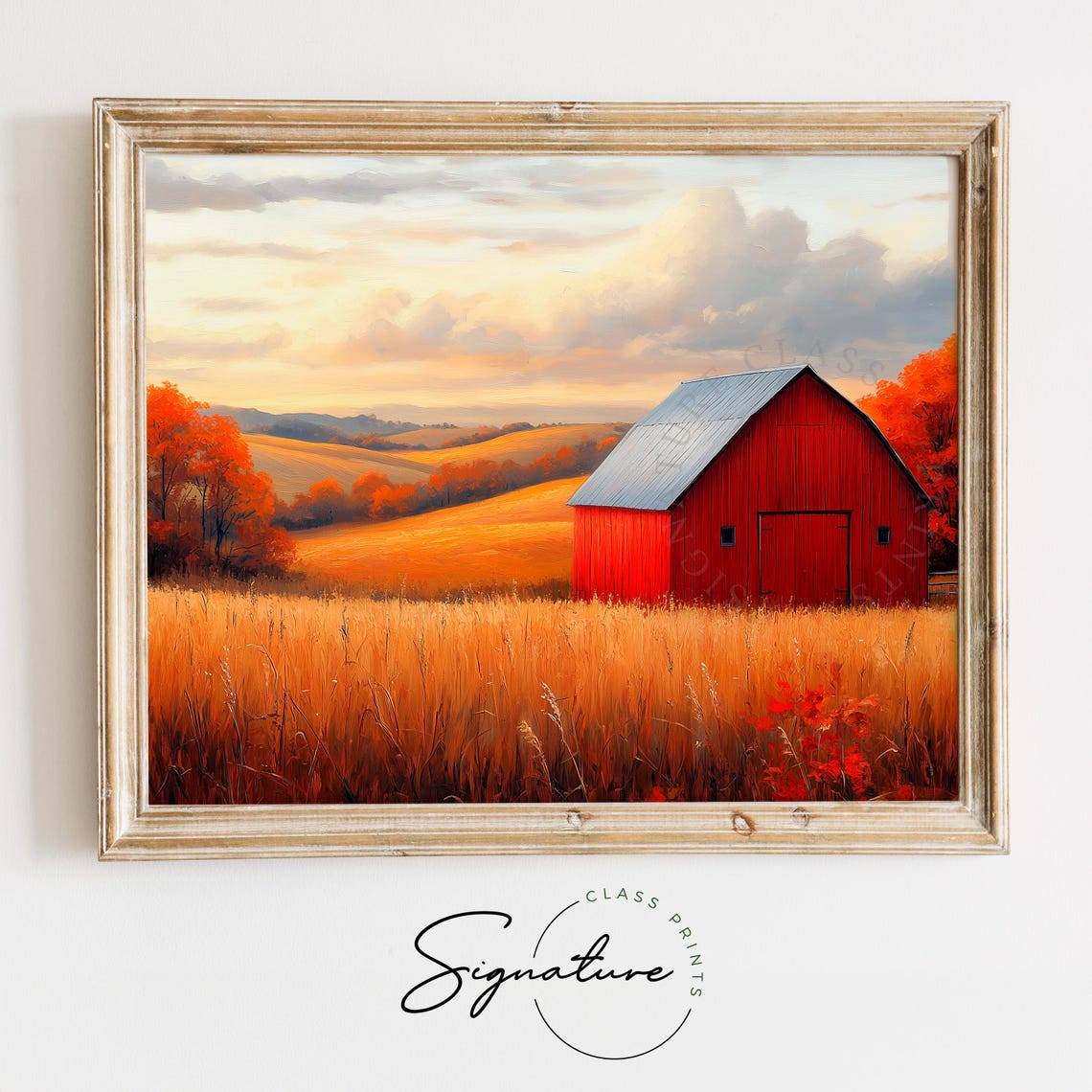 Red Barn Golden Fields Autumn Hills Fall Farm Sunset Wall Art