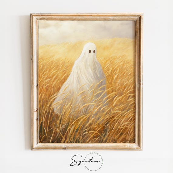 Ethereal Ghost In Golden Wheat Field Earthy Rustic Fall Landscape Art Moody Cottagecore Decor Autumn Print 1565