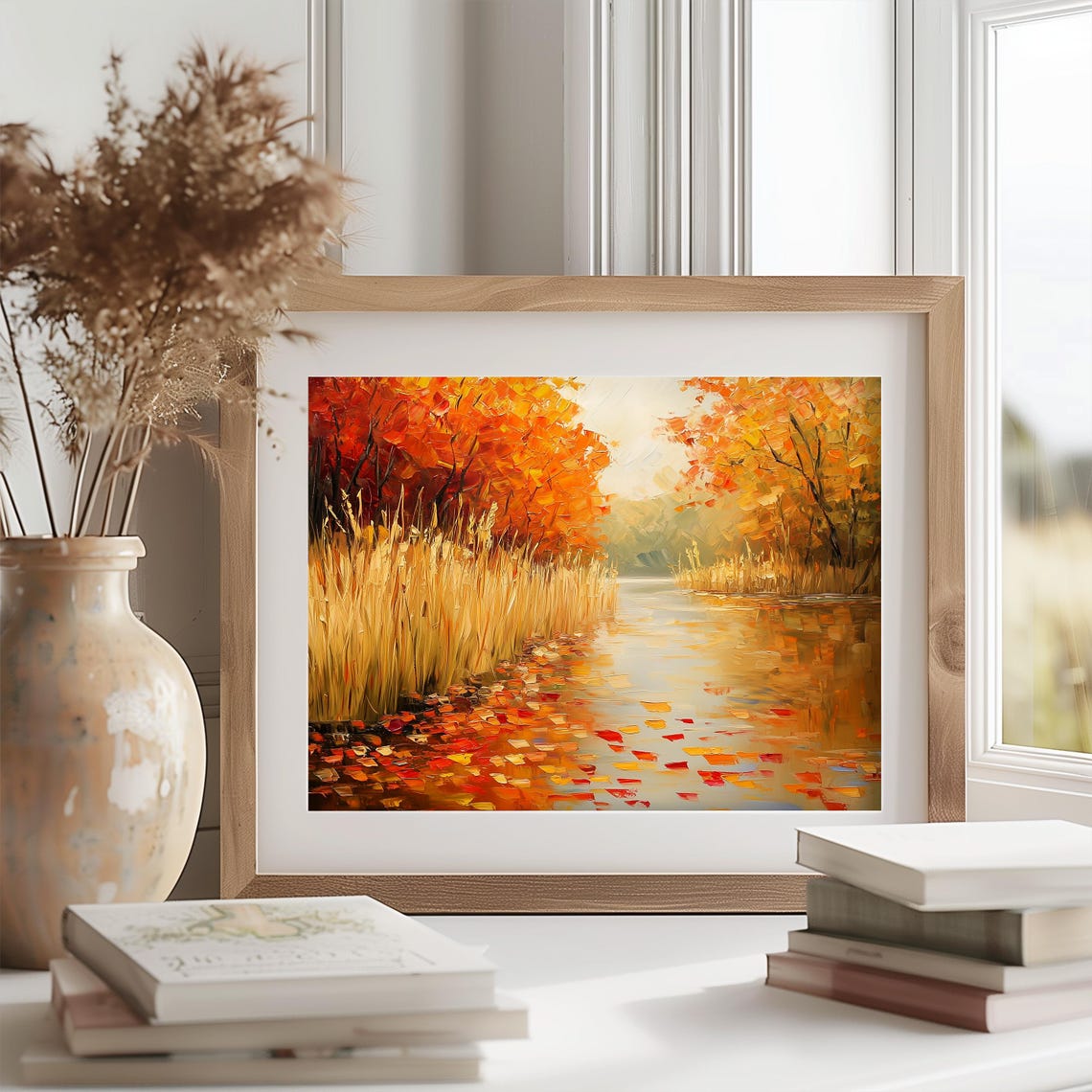 Golden Reed Marsh Reflecting Autumn Colors River Scene Poster - Image 2