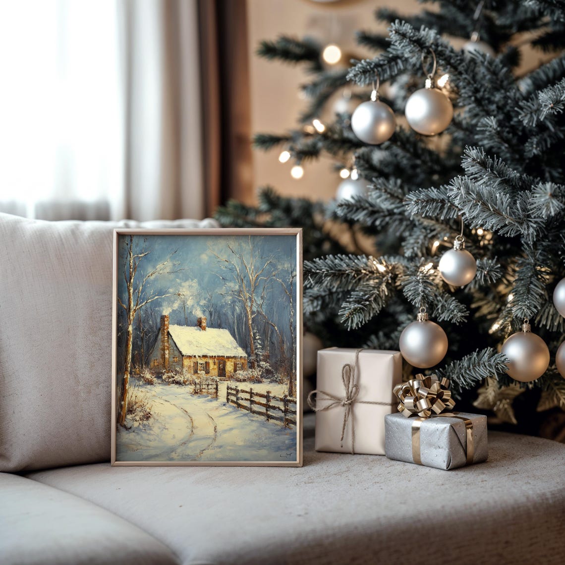 Snowy Cottage With Glowing Windows in a Winter Forest at Dusk Poster - Image 5