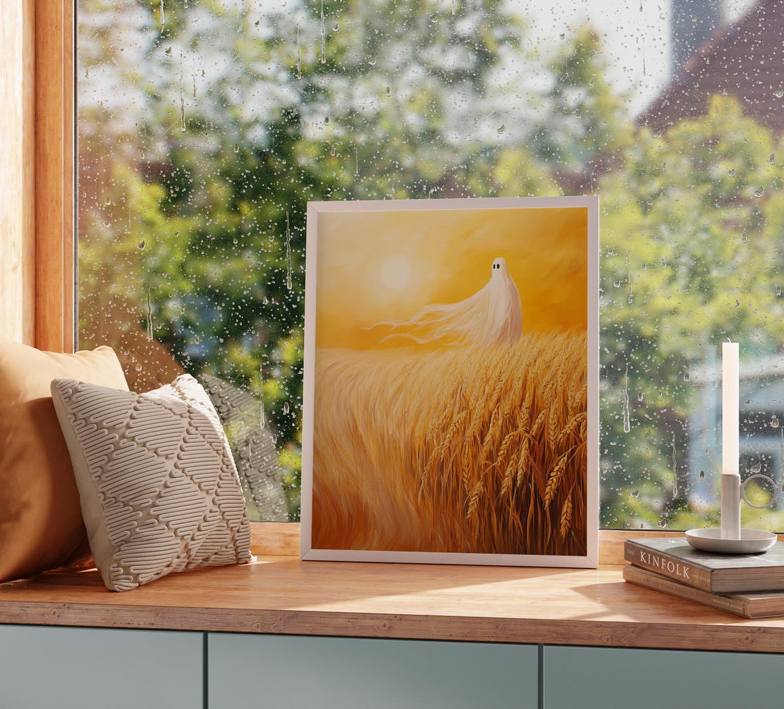 Glowing Ghost Wheat Field Golden Sunset Harvest Twilight Poster - Image 2