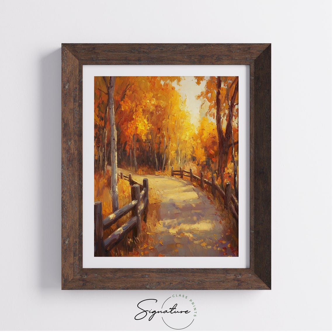 Golden Autumn Path With Wooden Fence Through Birch Trees Poster - Image 4