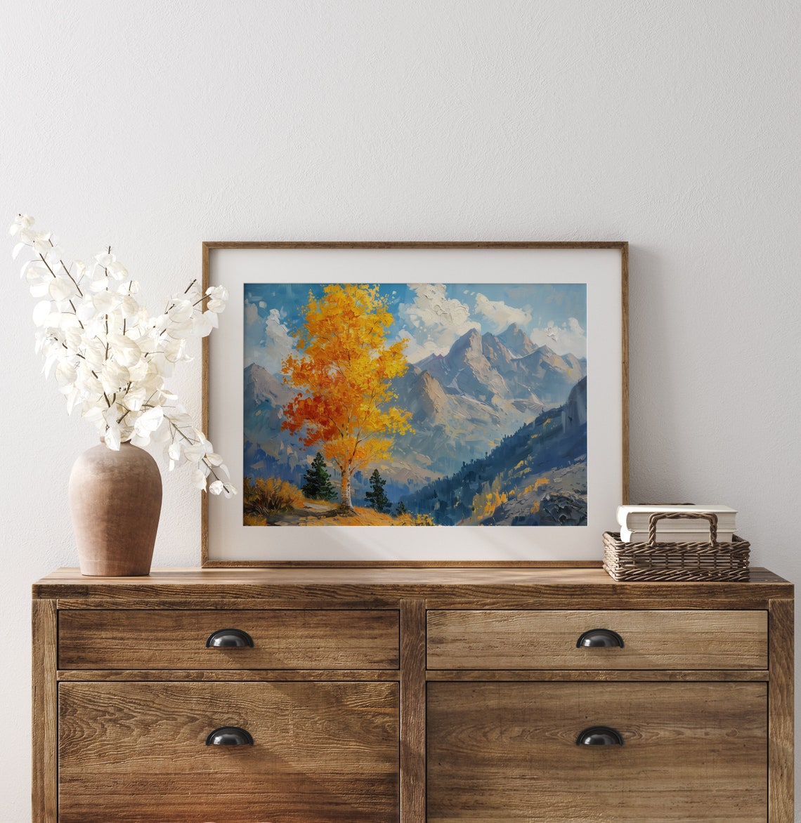 Blazing Orange Aspen Tree Jagged Peaks Bright Blue Sky Poster - Image 3
