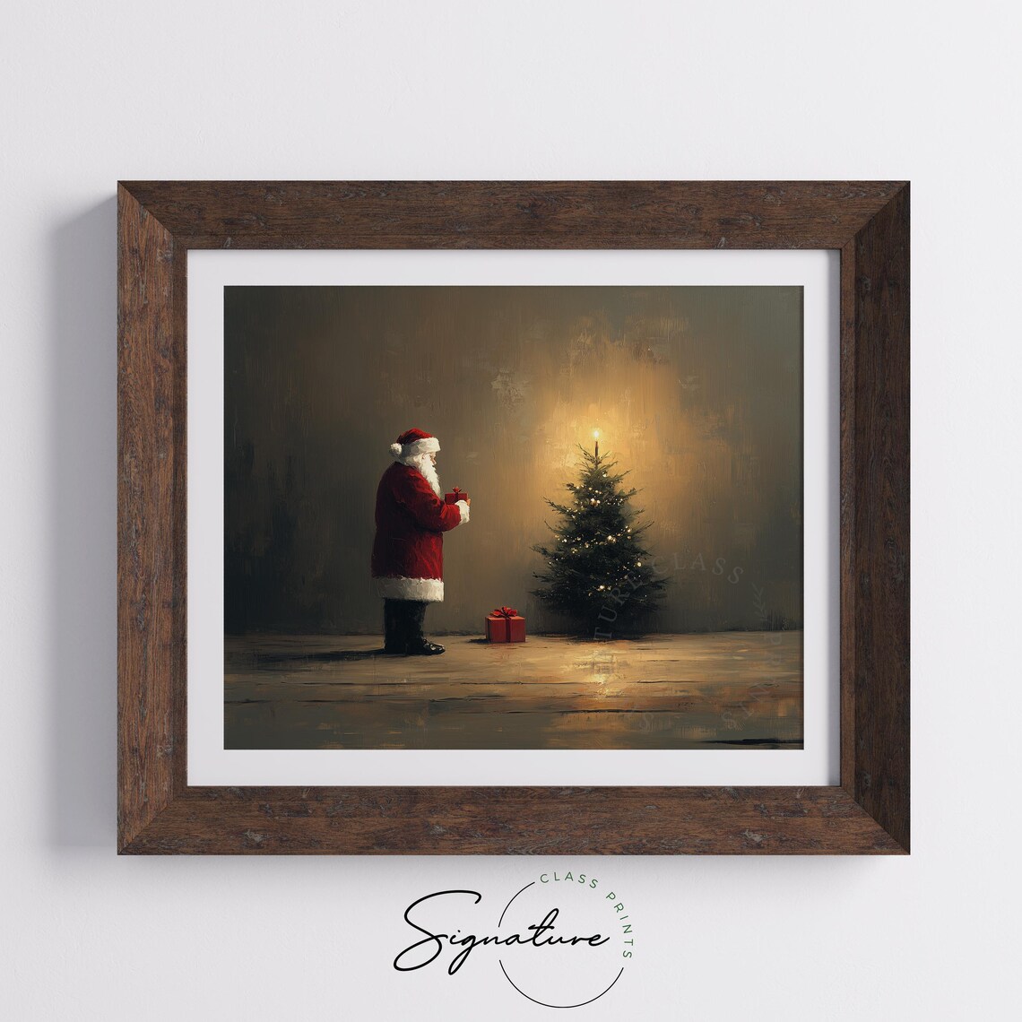 Santa Claus With Gift Beside Small Lit Christmas Tree Vintage Poster - Image 5