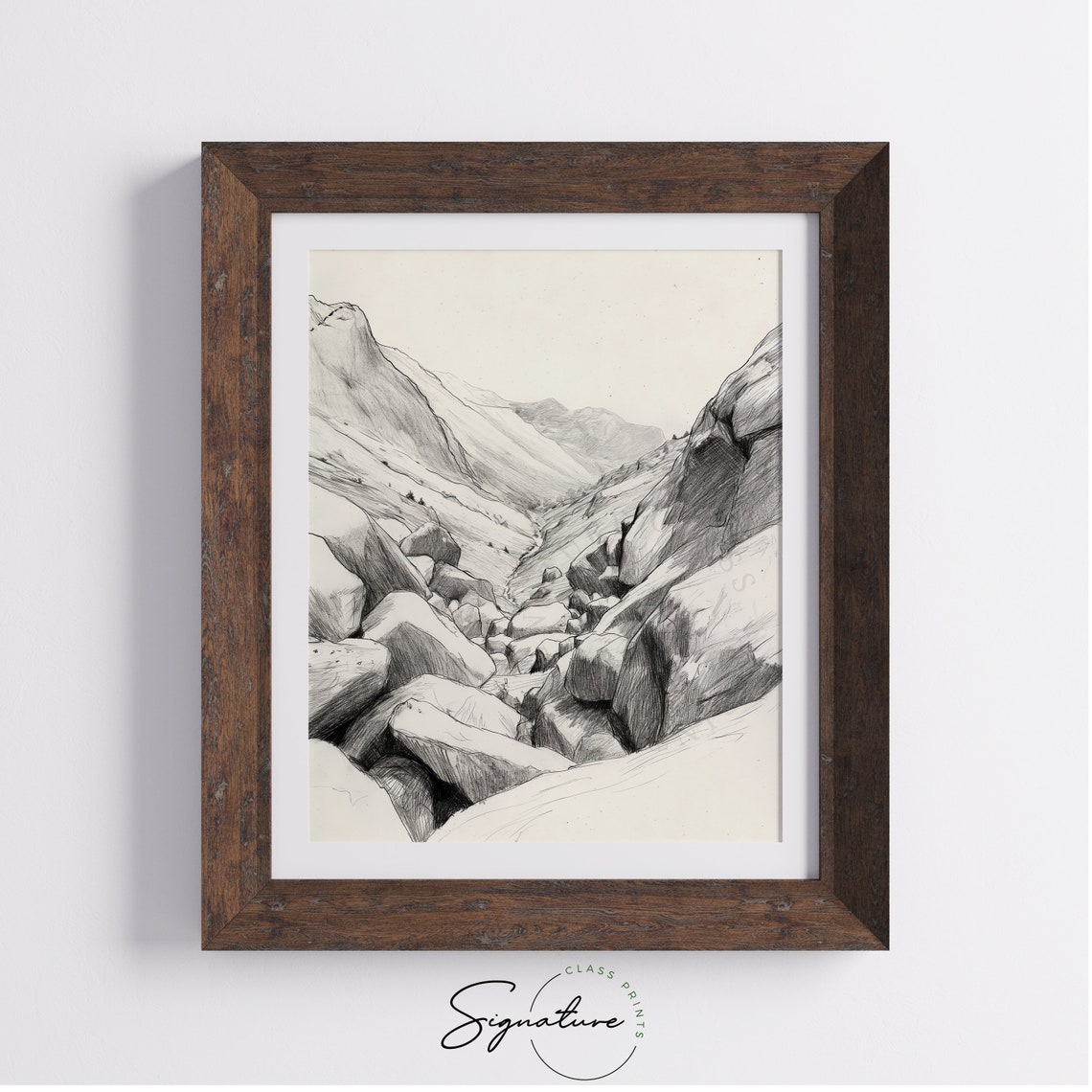 High Mountain Pass Boulder Field Rugged Charcoal Sketch Art Poster - Image 4