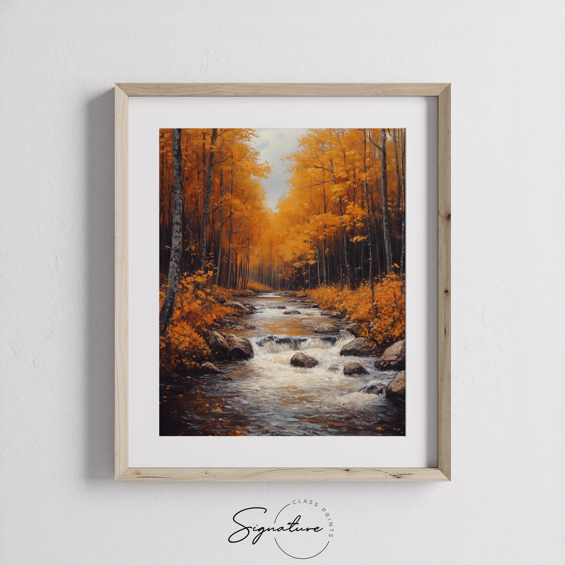 Rocky Forest Stream Flowing Through Fiery Orange Autumn Woods Poster - Image 3