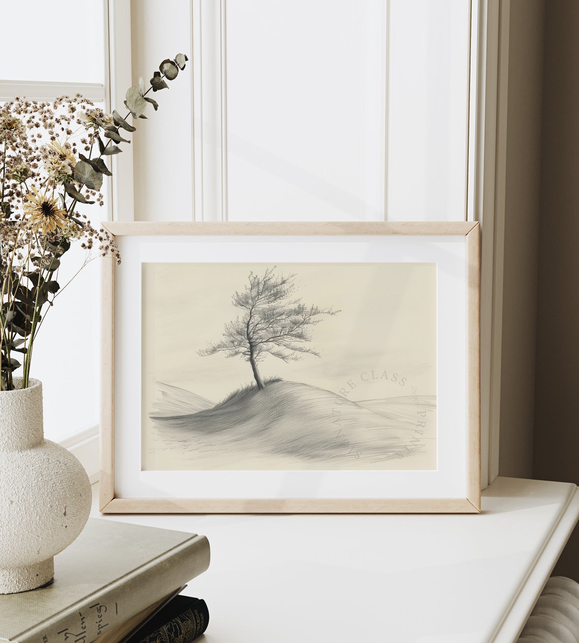 Solitary Tree Rolling Hillside Delicate Pencil Sketch Poster - Image 6