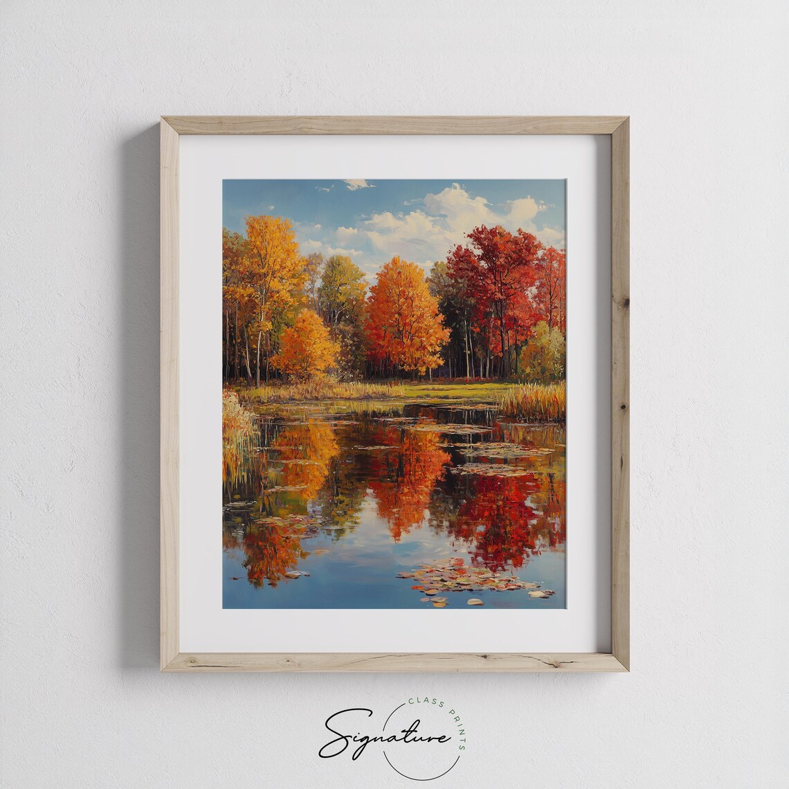 Autumn Lakeside Reflection Vintage Fall Trees Crisp Blue Sky Art Poster - Image 3
