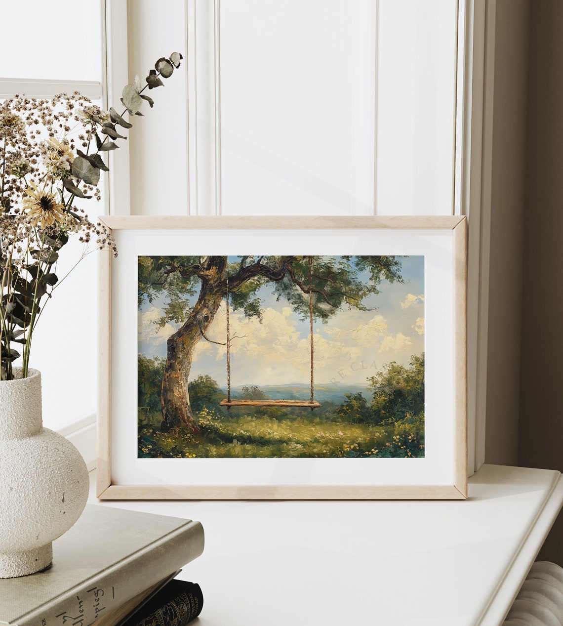 Nostalgic Rope Swing Hanging Tree Sunny Valley Meadow Vintage Poster - Image 6