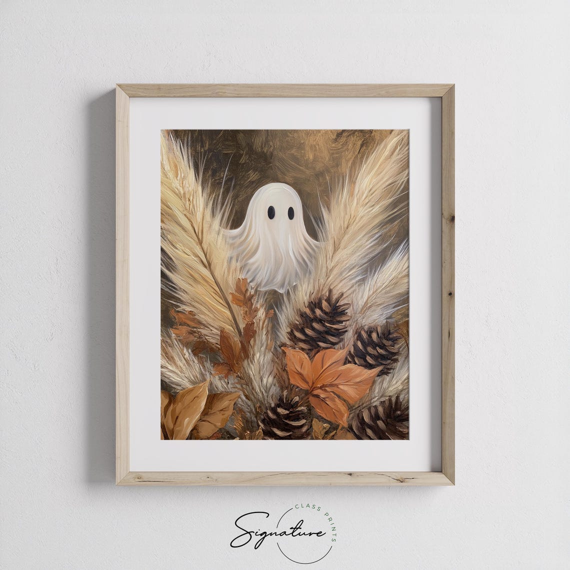 Ghost Hiding in Pampas Grass with Pinecones and Fall Leaves Poster - Image 3