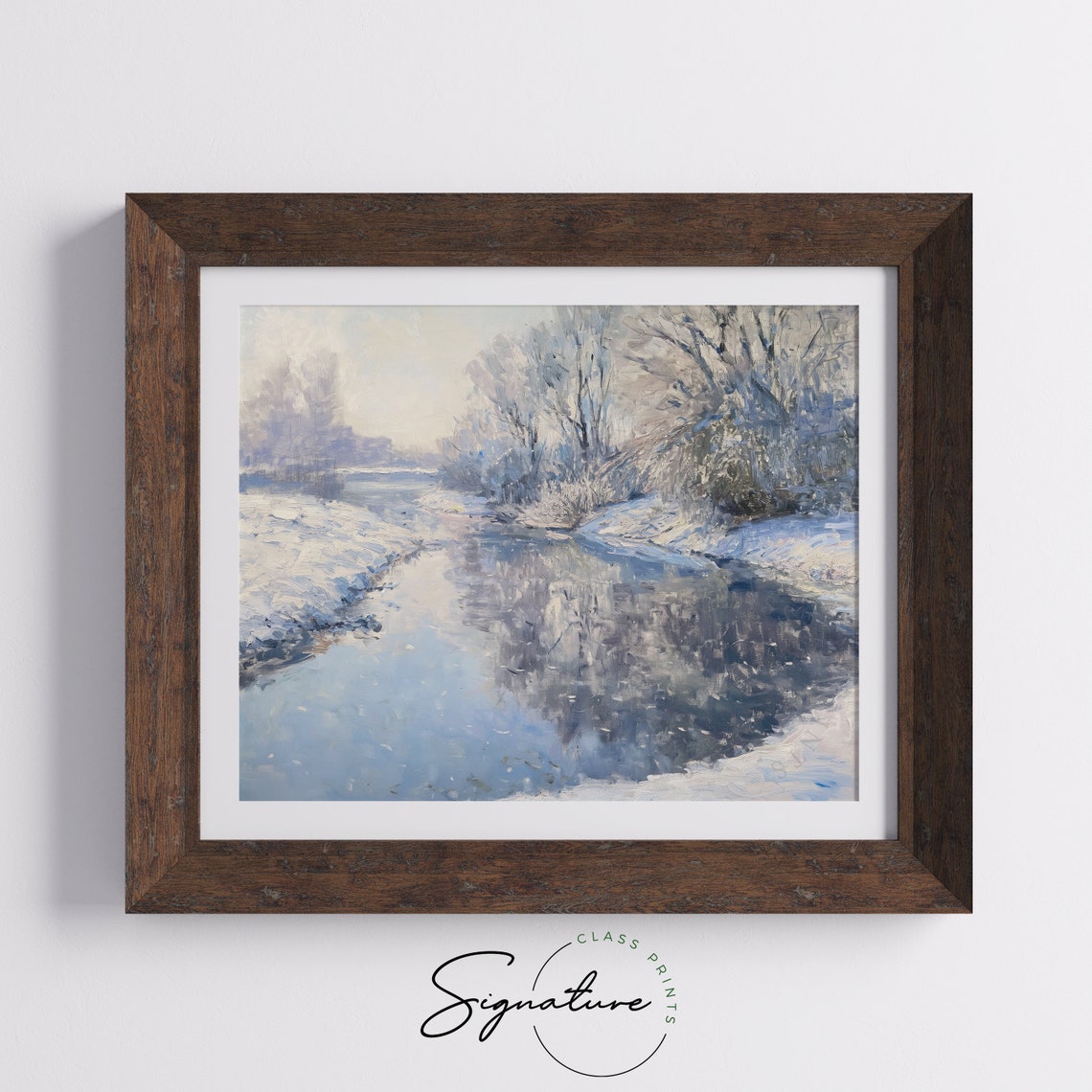 Peaceful Snowy River On Frosty Morning Winter Painting Poster - Image 5