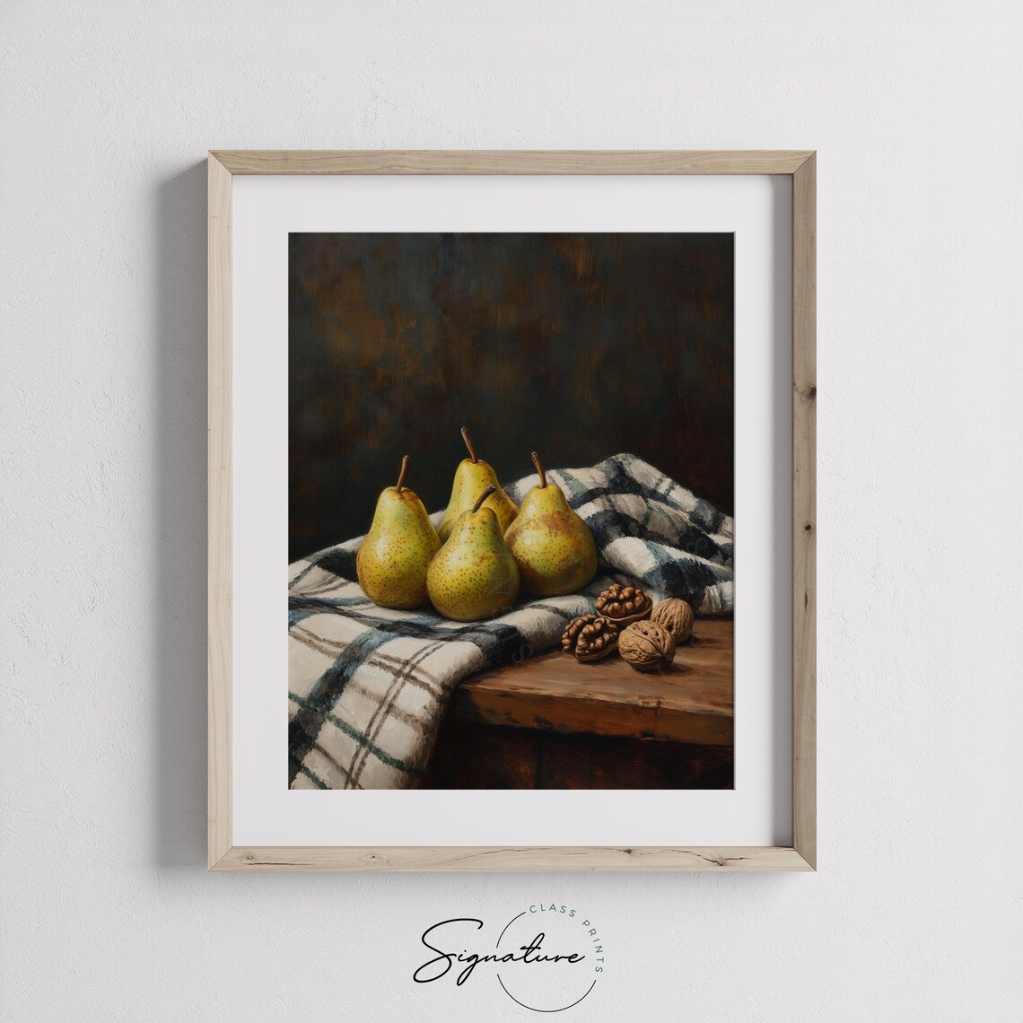 Rustic Still Life with Pears Walnuts and a Checkered Cloth Harvest Poster - Image 3