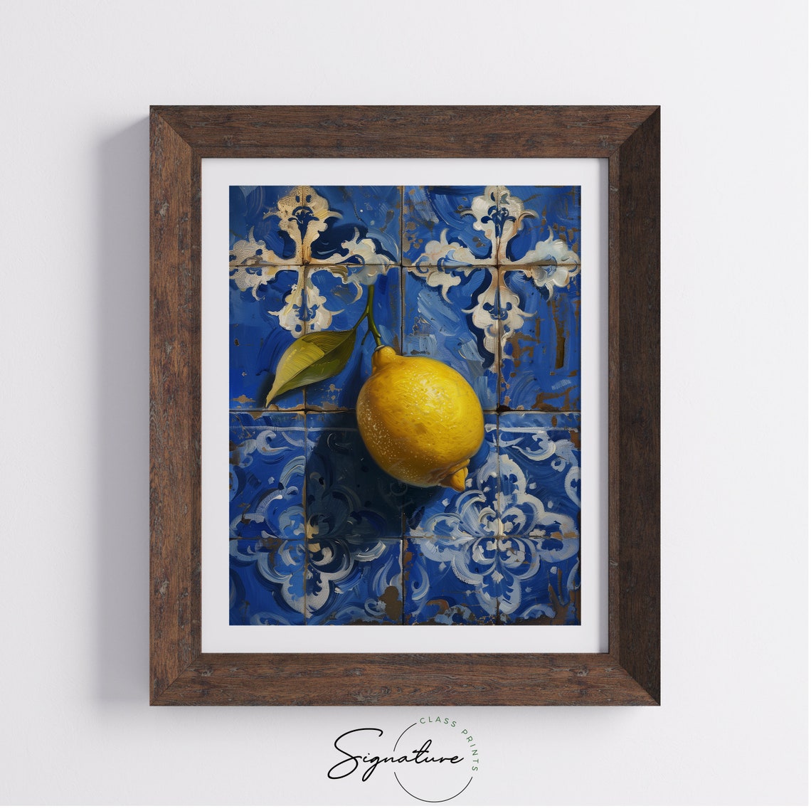 Lemon On Blue Mediterranean Tiles Citrus Still Life Art Poster - Image 4