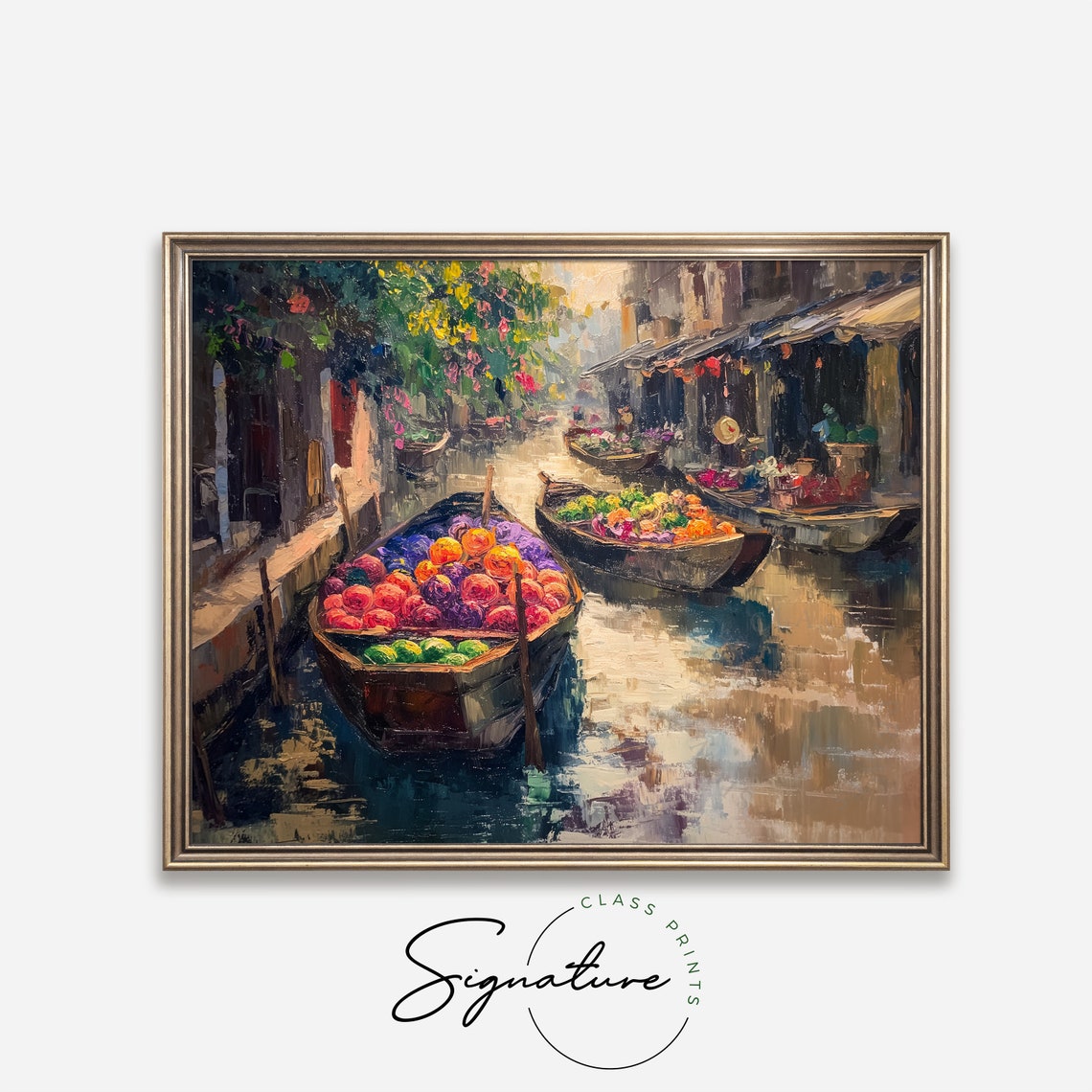 Floating Market Fruit Boats on a Canal Colorful Impressionist Poster - Image 4