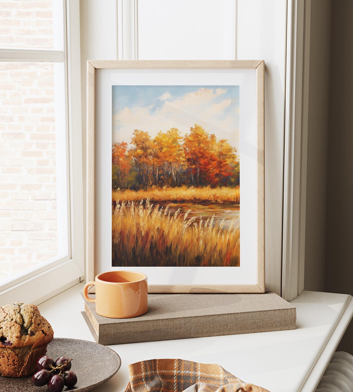 Golden Autumn Trees Reflected in a Calm Lake with Tall Grasses Poster - Image 6