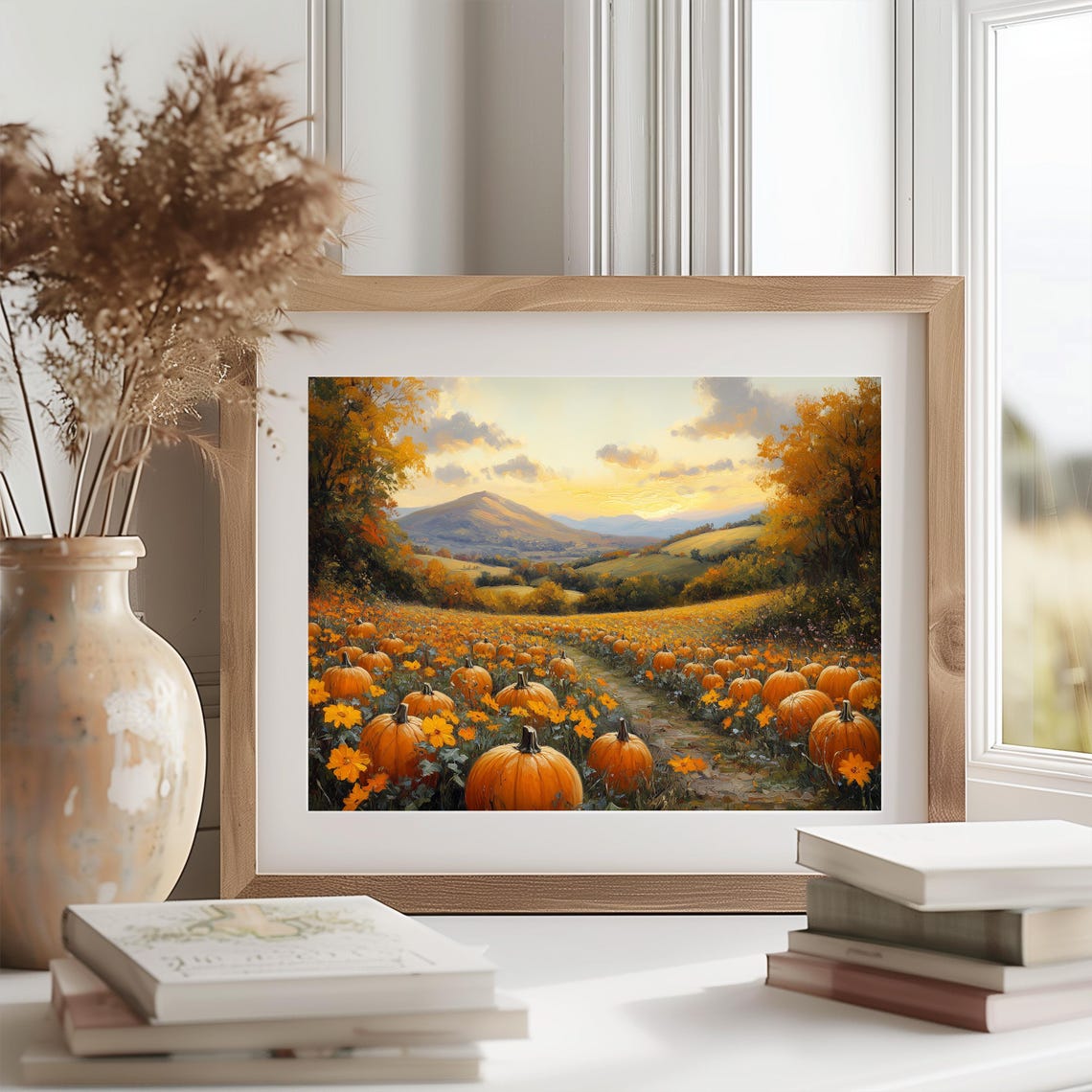 Pumpkin Patch Field Full of Ripe Pumpkins at Golden Sunset Poster - Image 2