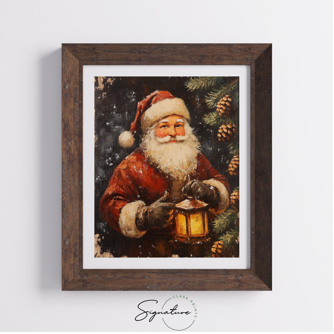 Santa Claus With a Glowing Lantern in a Pine Forest at Night Poster - Image 3